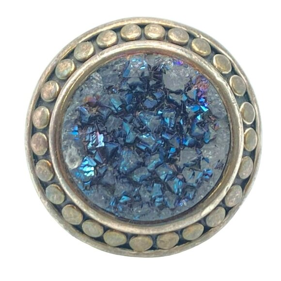 Vintage Druzy Stone Silver Ring Size 8 Opalescent Iridescent Crystals MARKED - Picture 3 of 10